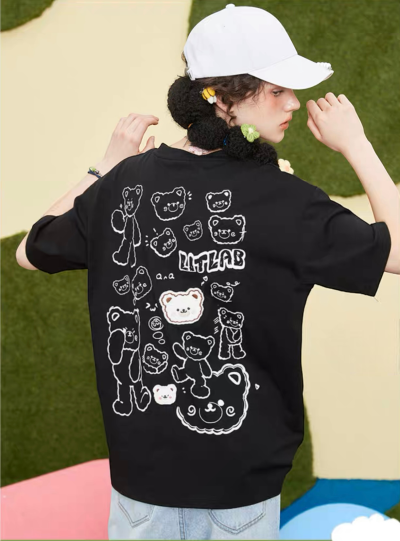 áo thun gấu LITLAB Cute All-Match Tops Couple Black áo thun gấu LITLAB Cute All-Match Tops Couple Black