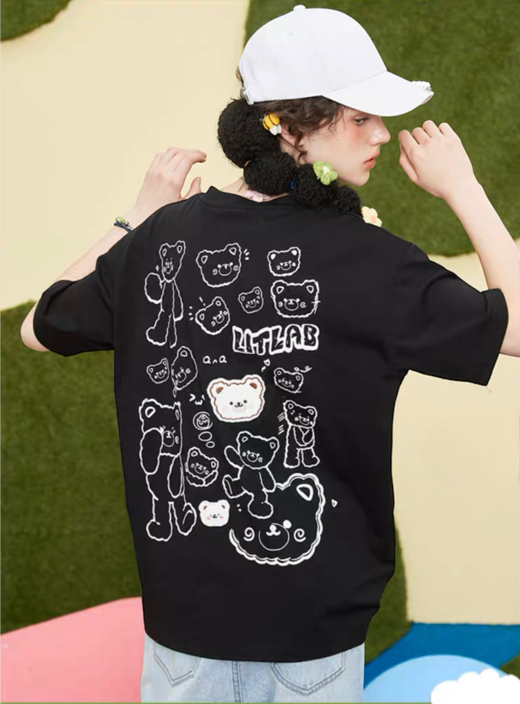 áo thun gấu LITLAB Cute All-Match Tops Couple Black áo thun gấu LITLAB Cute All-Match Tops Couple Black