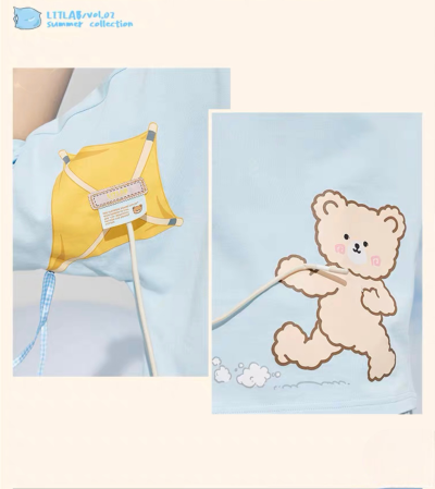 Áo thun gấu LITLAB Kite Bear Cute Blue Áo thun gấu LITLAB Kite Bear Cute Blue