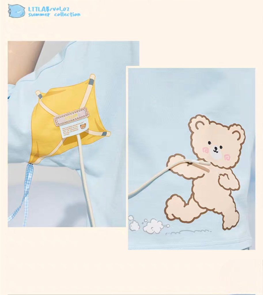 Áo thun gấu LITLAB Kite Bear Cute Blue Áo thun gấu LITLAB Kite Bear Cute Blue