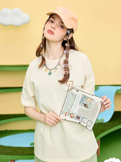 áo thun gấu LITLAB Newspaper Bear Loose Beige