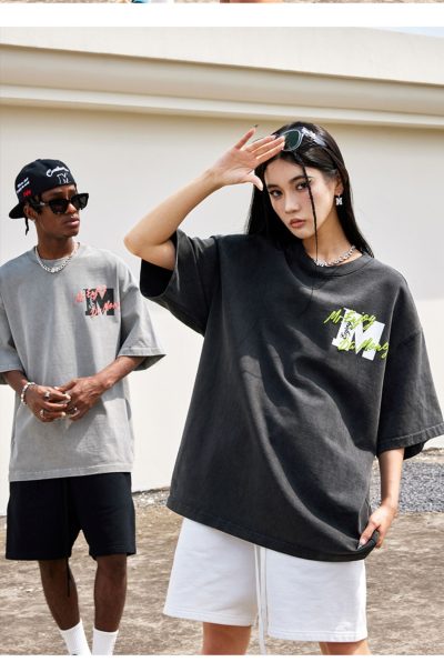 Áo thun MEDM washed foam logo hip hop grey green Áo thun MEDM washed foam logo hip hop grey green