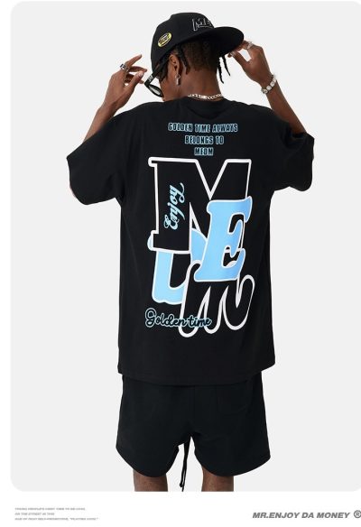 Áo thun MEDM simple letter printing black blue