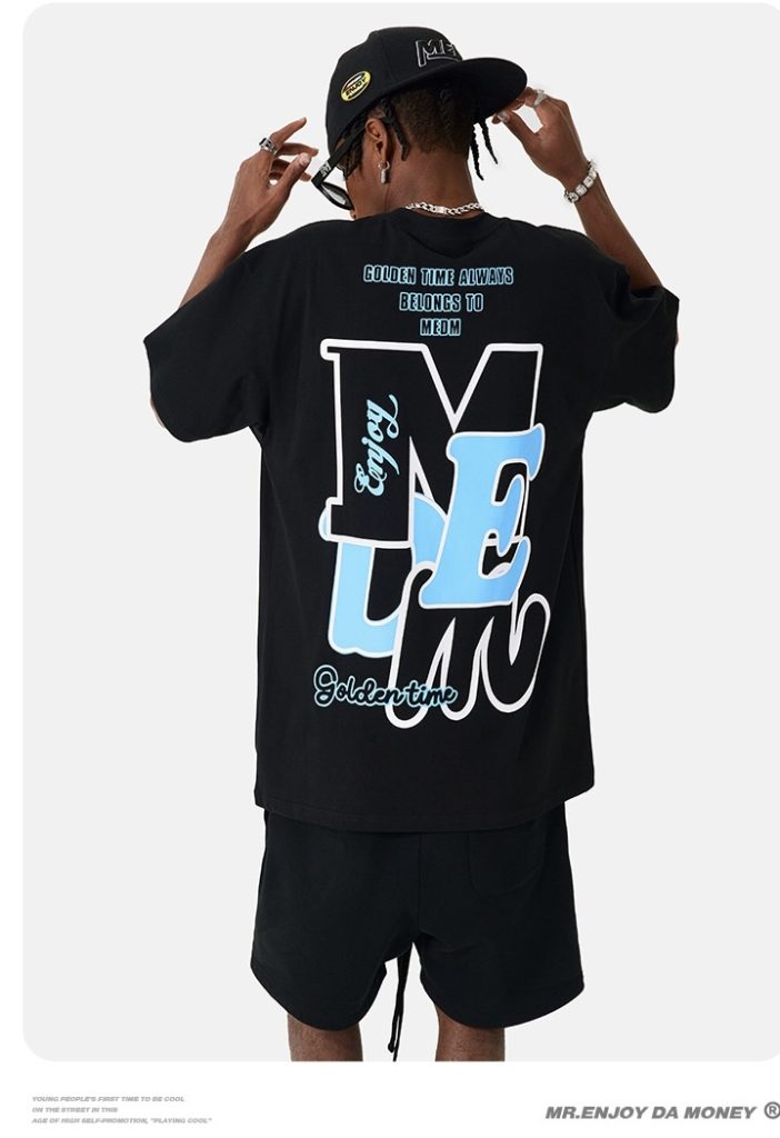 Áo thun MEDM simple letter printing black blue