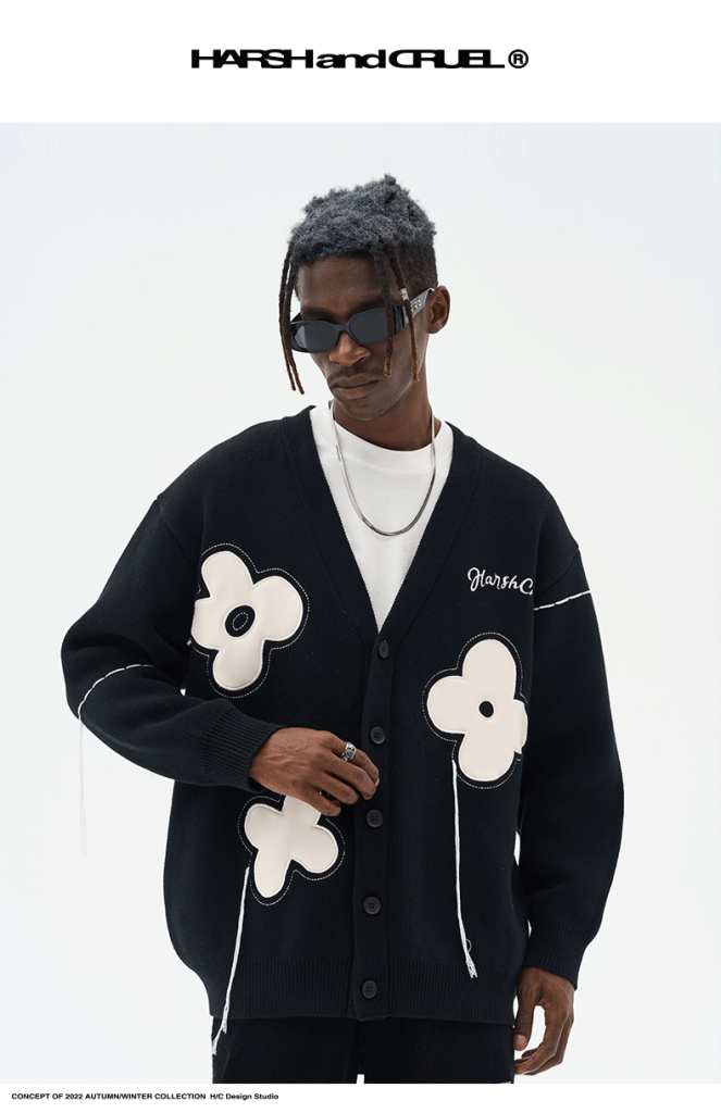 Áo cardigan Harshand Cruel flower tassel leather black Áo cardigan Harshand Cruel flower tassel leather black