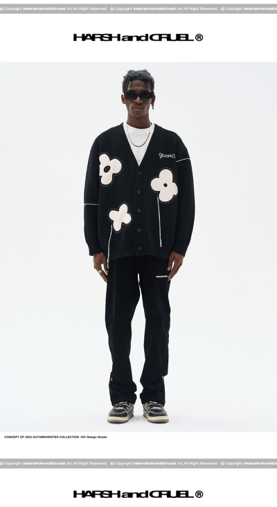 Áo cardigan Harshand Cruel flower tassel leather black Áo cardigan Harshand Cruel flower tassel leather black