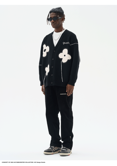 Áo cardigan Harshand Cruel flower tassel leather black Áo cardigan Harshand Cruel flower tassel leather black