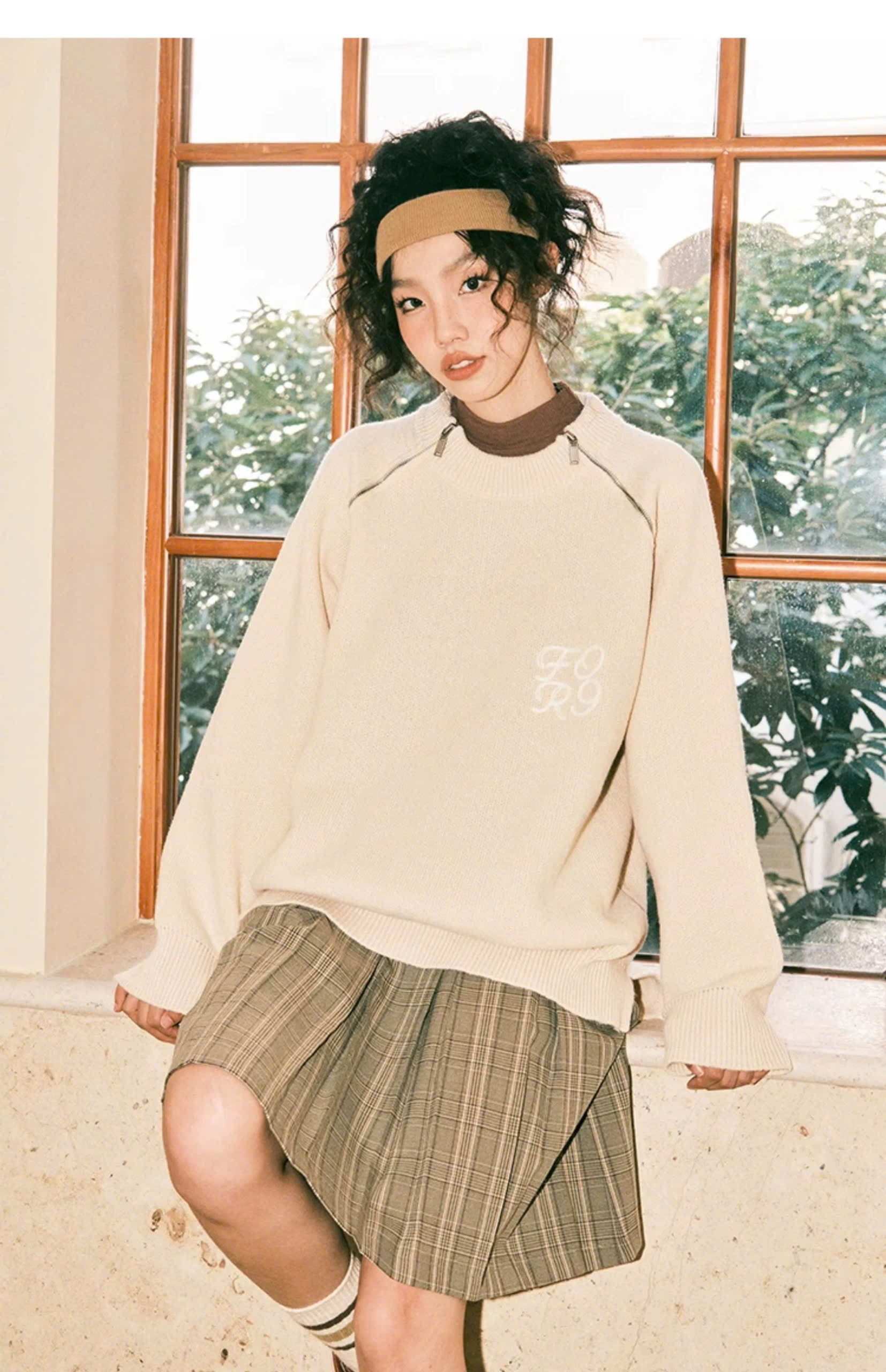 Sweater Fornines Beige Knit Two Zip Sweater Fornines Beige Knit Two Zip