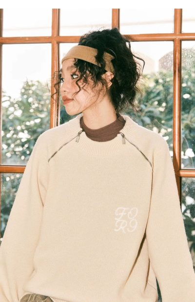 Sweater Fornines Beige Knit Two Zip Sweater Fornines Beige Knit Two Zip