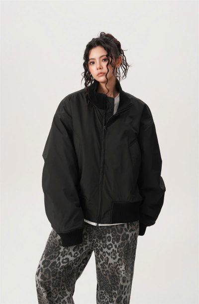Áo Khoác Bomber Đen Oversize Bo Chun Áo Khoác Bomber Đen Oversize Bo Chun