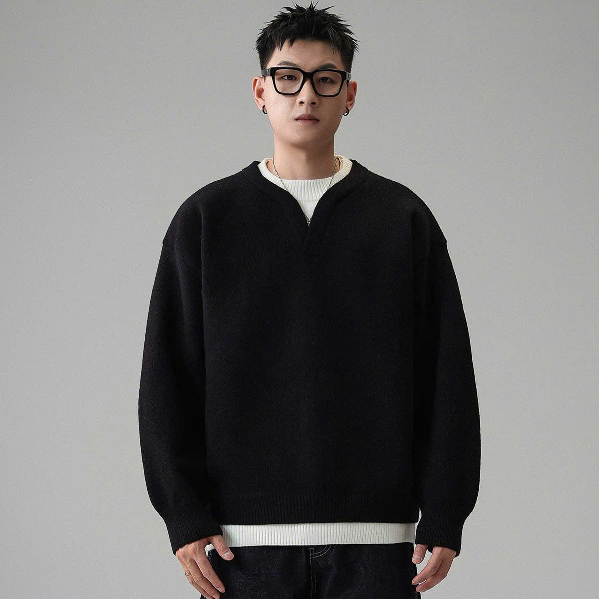 Áo Len Youshu Đen Cổ Trắng